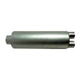 7" Round 19" Long Superflow Stainless Steel Performance Muffler (3.00" Center Inlet) (2.50" Dual Outlet) by Gibson Exhaust